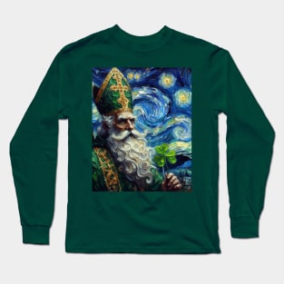 Saint Patrick Clover at Starry Night Long Sleeve T-Shirt